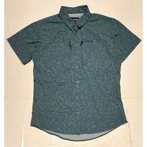 Local Boy Outfitters Mens Small Teal Oyster Shell Performance Fishing Shirt SS